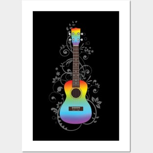 Colorful Ukulele Flowering Vines Posters and Art